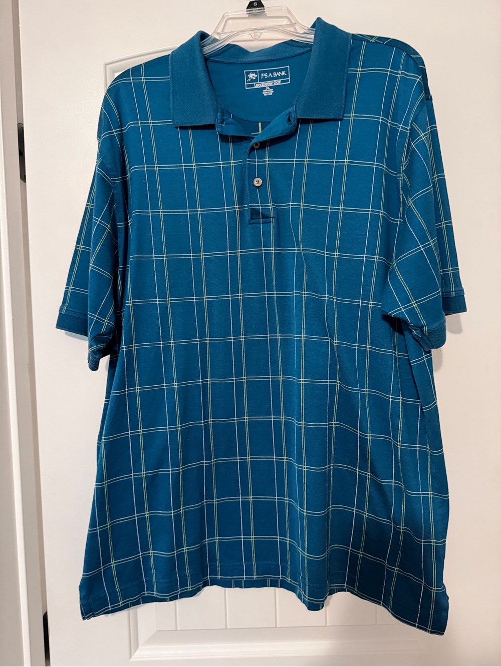 Jos A. Bank Men's Teal Plaid Polo Shirt